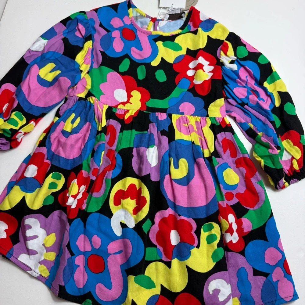 New! Stella McCartney woven colorful flower long sleeve dress